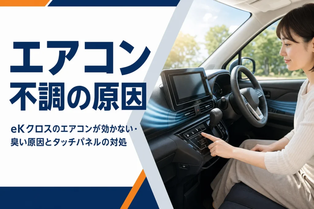 eKクロスのタッチパネル式エアコンを操作するイメージ