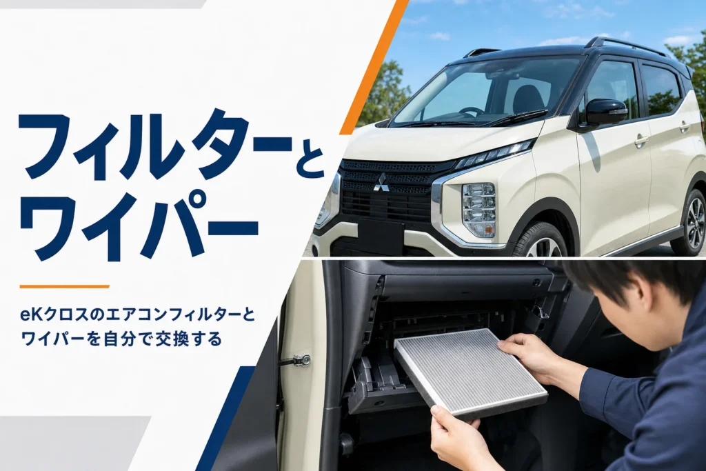 eKクロスのエアコンフィルターとワイパーを交換するイメージ