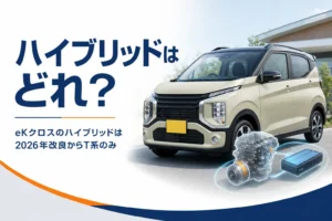 eKクロスのハイブリッドの有無を解説する記事のアイキャッチ