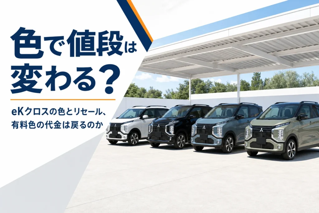 査定スペースに並んだ色違いのeKクロス