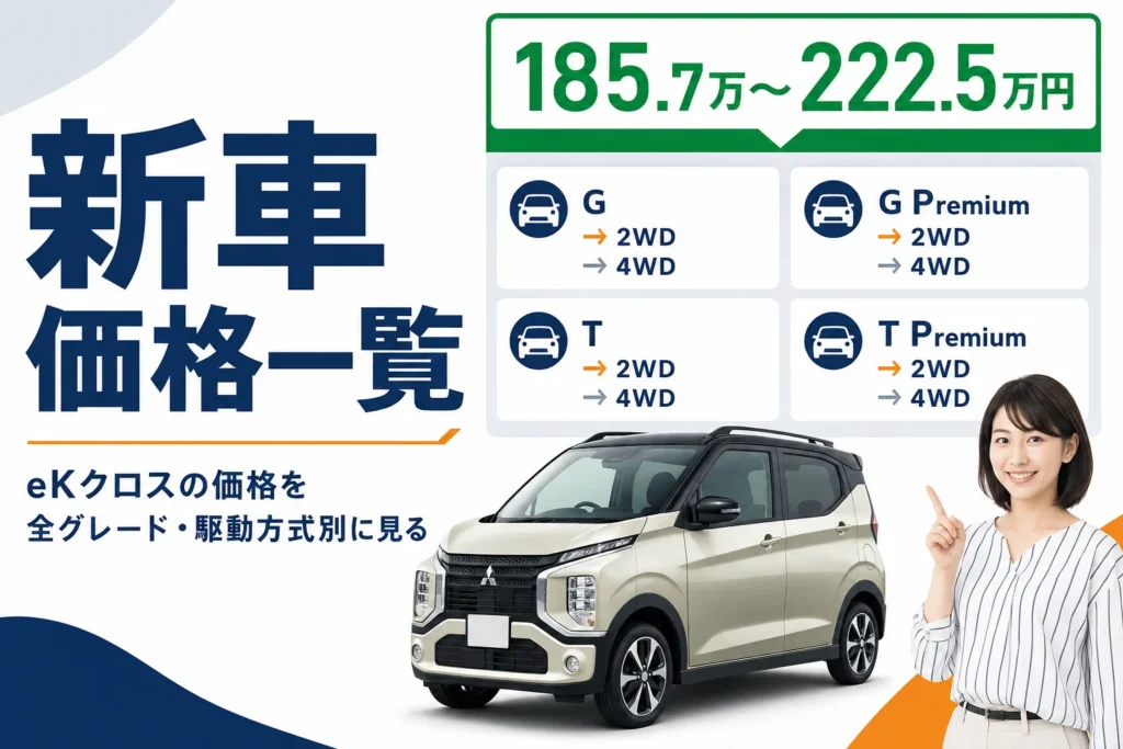 eKクロスの新車価格帯を示したアイキャッチ