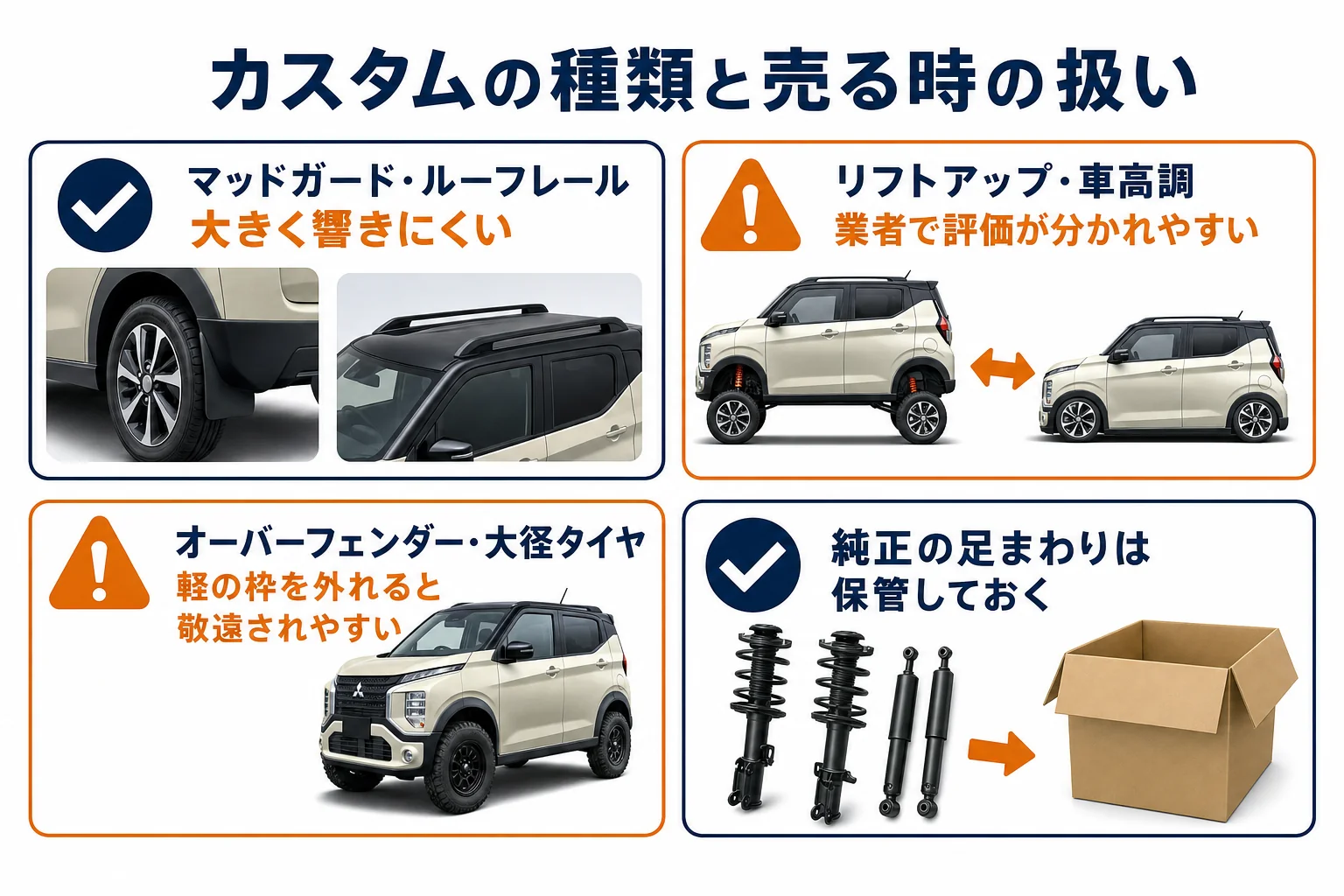 eKクロスのカスタムの種類と売る時の扱いを比べた図解