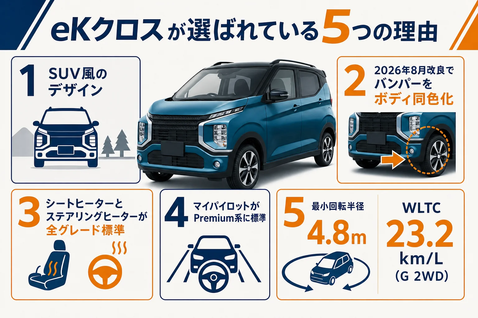 eKクロスが選ばれている5つの理由を数字とあわせてまとめた図解