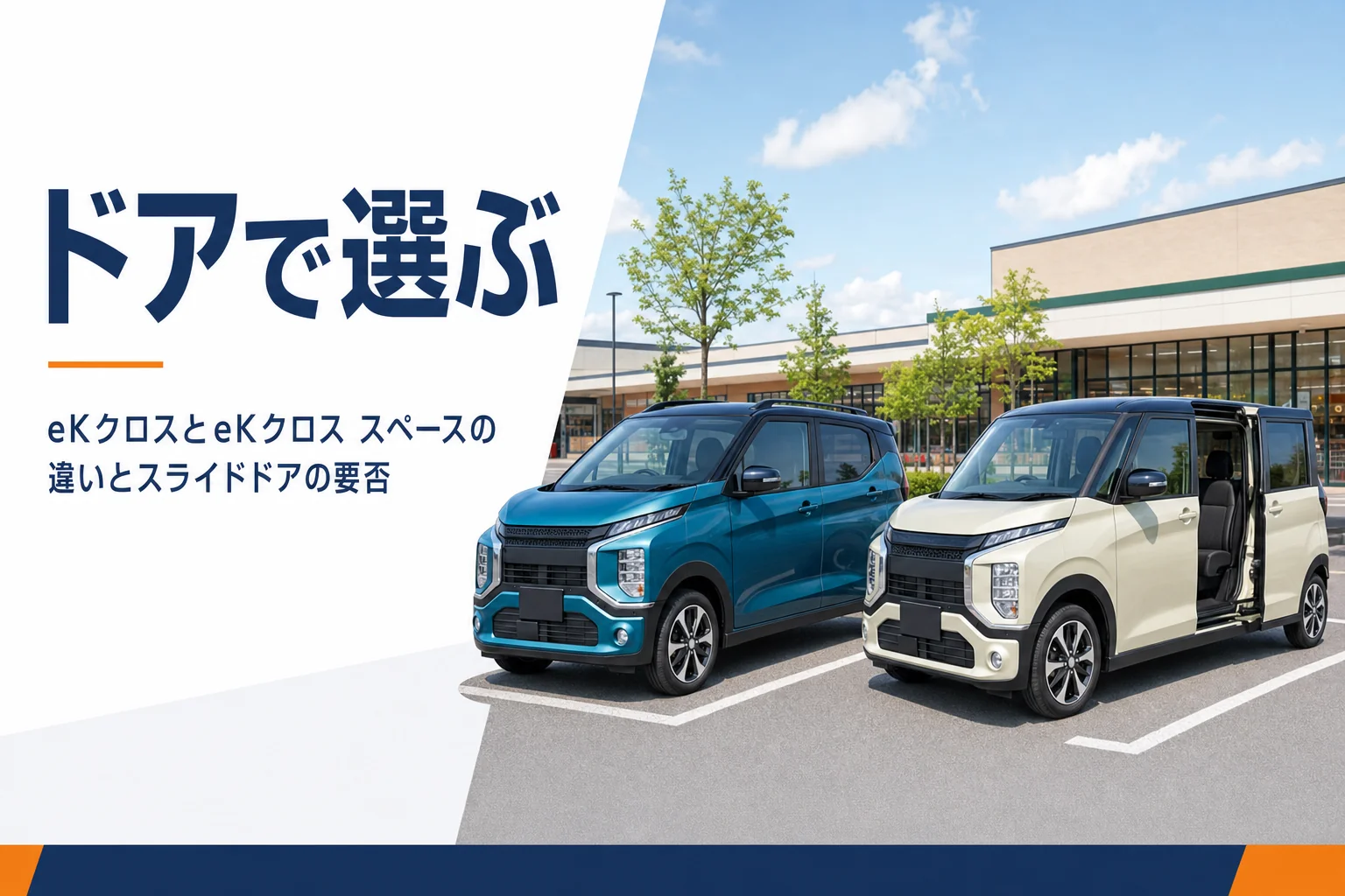 駐車場に並んだヒンジ式ドアの軽とスライドドアの軽